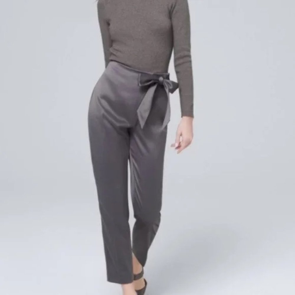 NWOT White House Black Market Bow-Belt Satin Tapered Ankle Pants - Picture 3 of 6
